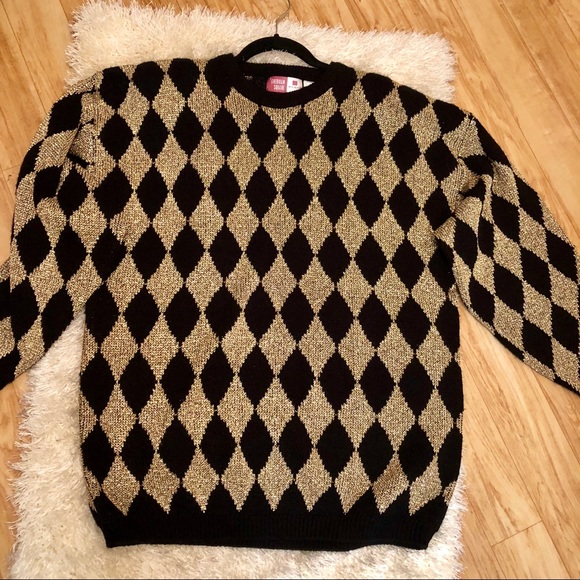 Stylish Black and Gold Argyle Sweater - Picture 1 of 5